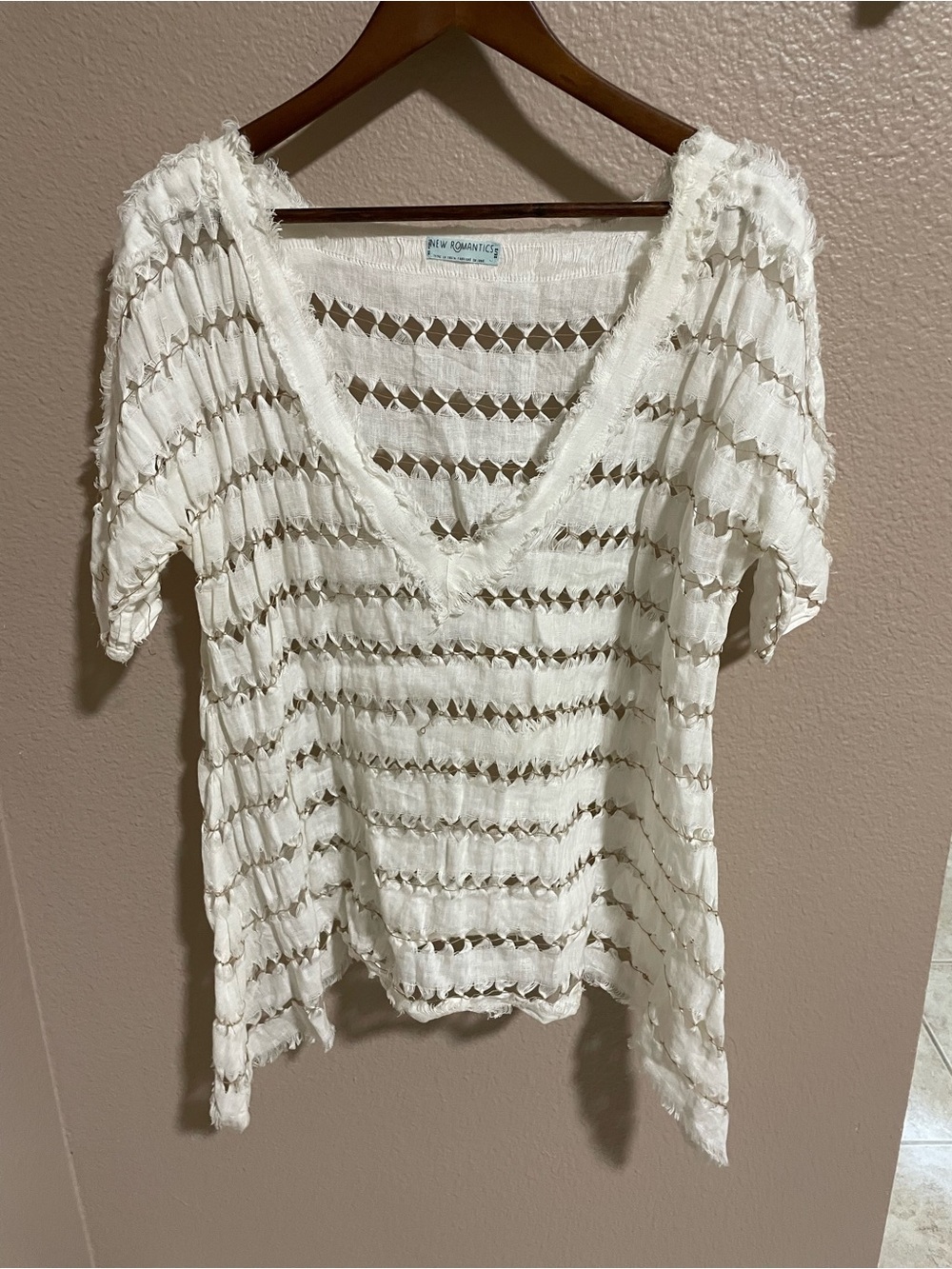 Free People New Romantics White Open-Knit V-Neck Summer Top